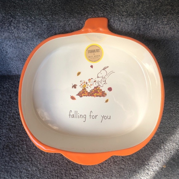 NWT Rae Dunn Peanuts Snoopy & Woodstock "Falling For You" Pumpkin Shaped Bowl - Picture 1 of 5